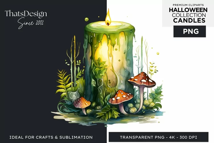 Watercolor Halloween Candles Clipart PNG for sublimation