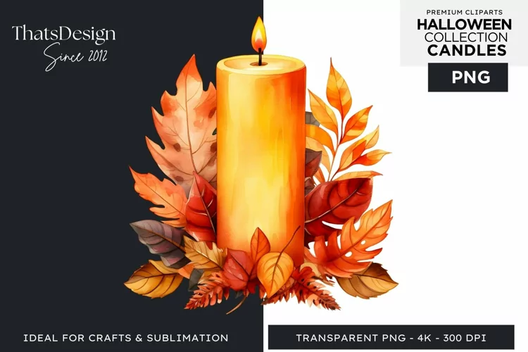 Watercolor Halloween Candles Clipart PNG for sublimation