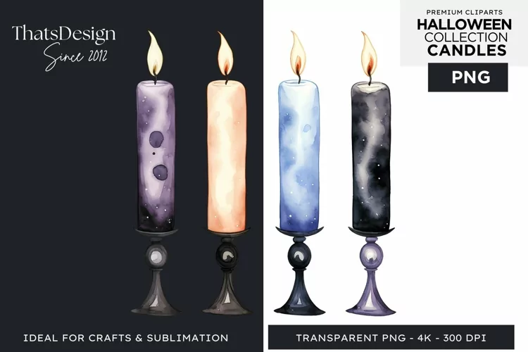 Watercolor Halloween Candles Clipart PNG for sublimation
