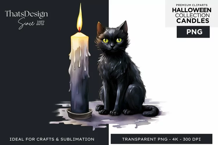 Watercolor Halloween Candles Clipart PNG for sublimation