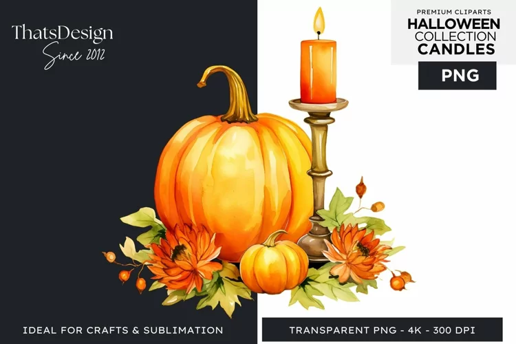 Watercolor Halloween Candles Clipart PNG for sublimation