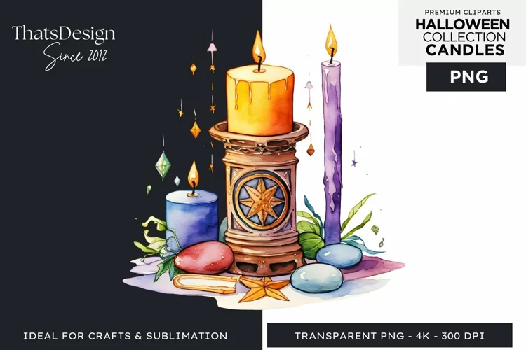Watercolor Halloween Candles Clipart PNG for sublimation