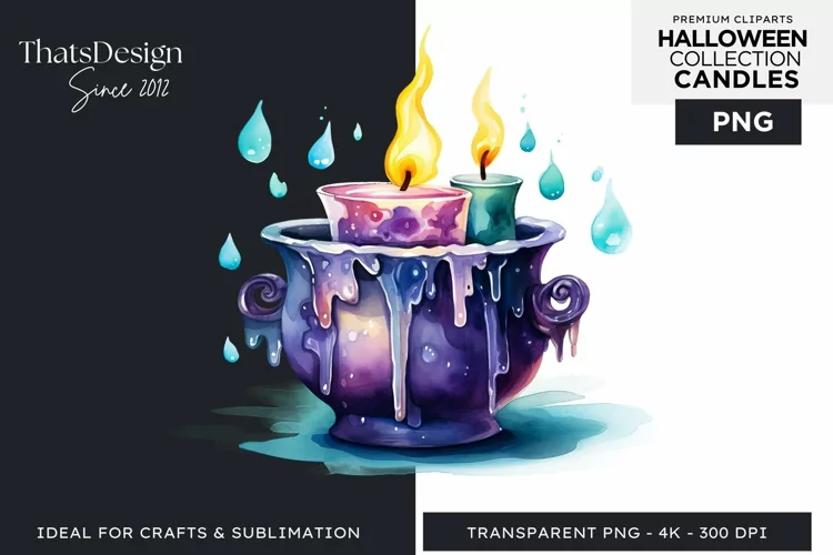 Watercolor Halloween Candles Clipart PNG for sublimation
