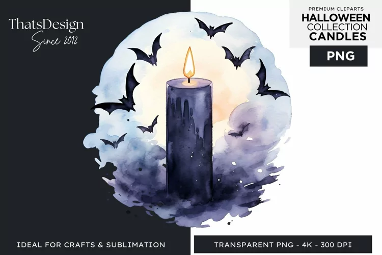 Watercolor Halloween Candles Clipart PNG for sublimation