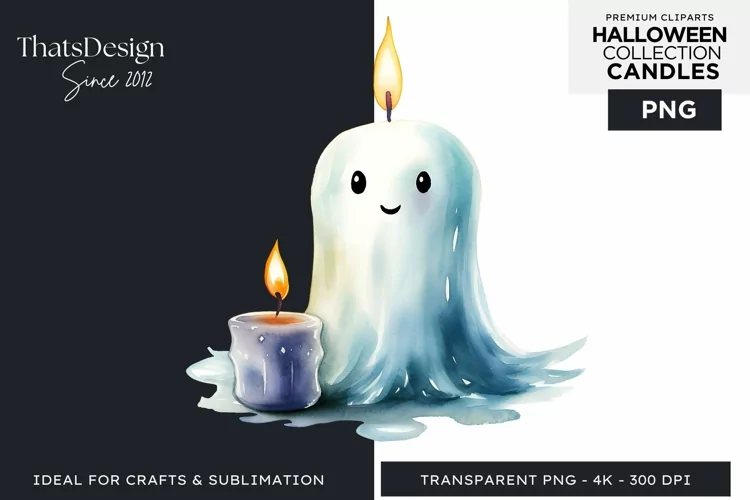Watercolor Halloween Candles Clipart PNG for sublimation