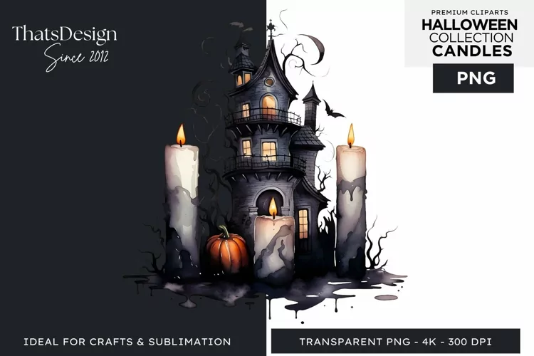 Watercolor Halloween Candles Clipart PNG for sublimation