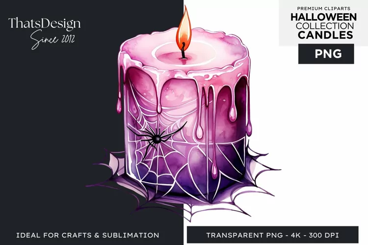 Watercolor Halloween Candles Clipart PNG for sublimation