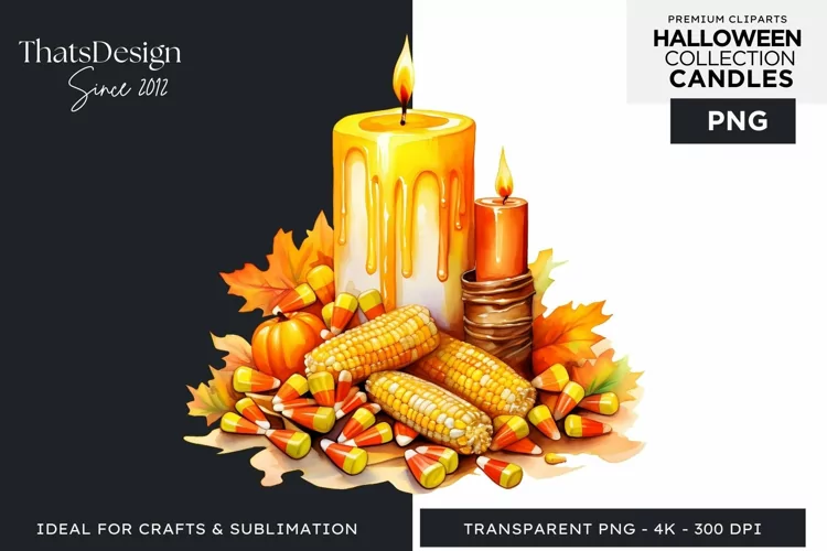 Watercolor Halloween Candles Clipart PNG for sublimation