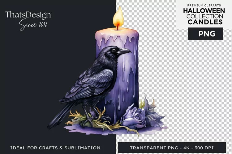 Watercolor Halloween Candles Clipart PNG for sublimation
