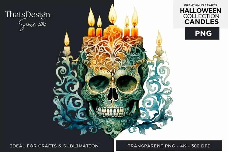 Watercolor Halloween Candles Clipart PNG for sublimation