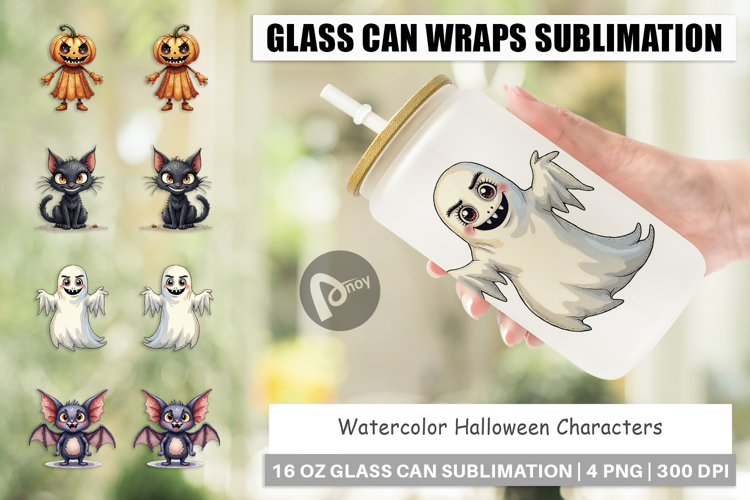 Halloween Characters Glass Can