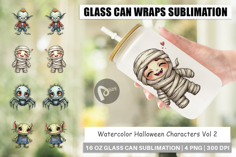 Halloween Characters Glass Can