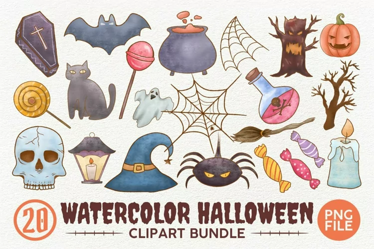 Watercolor Halloween Clipart, Halloween Clipart PNG