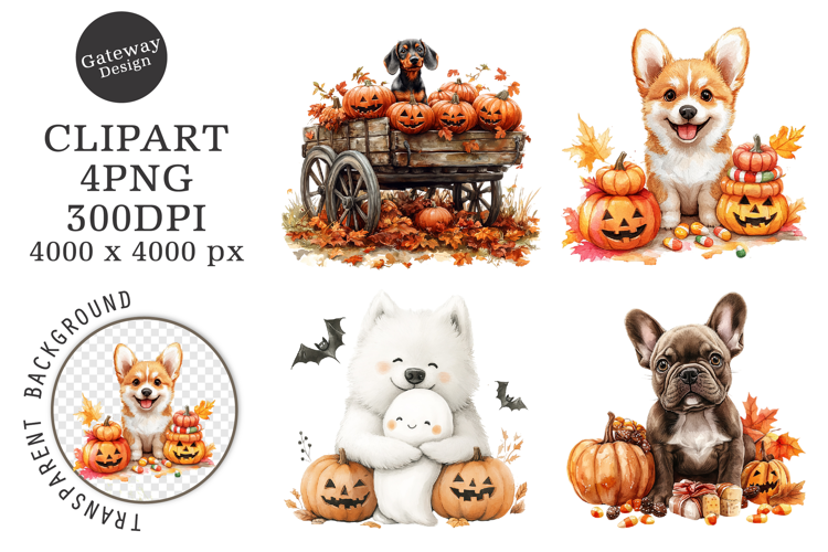 Watercolor Halloween Dog Clipart