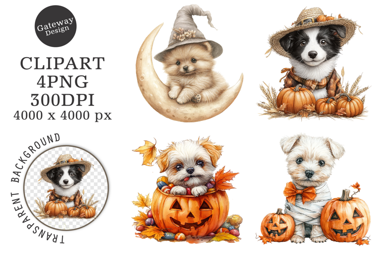 Watercolor Halloween Dog Clipart