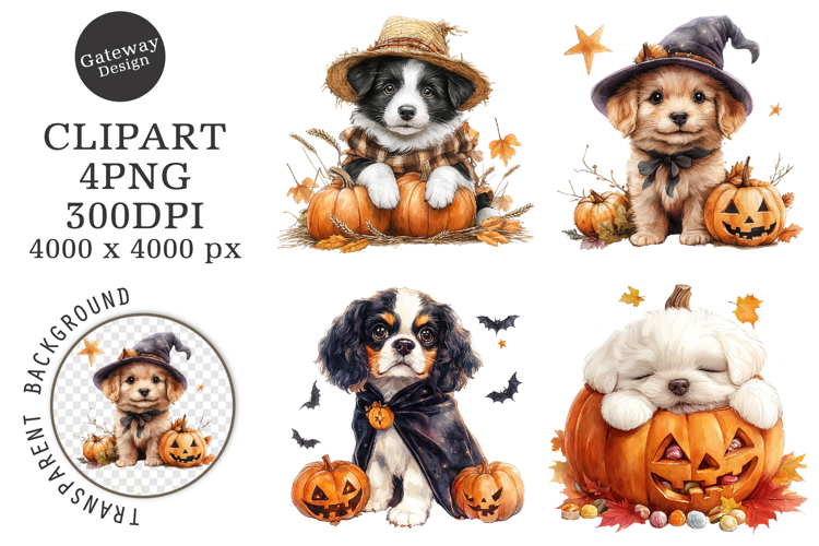 Watercolor Halloween Dog Clipart