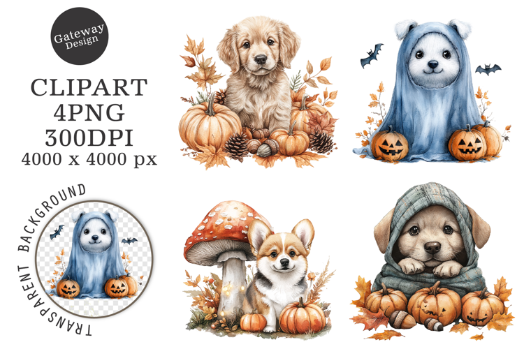 Watercolor Halloween Dog Clipart