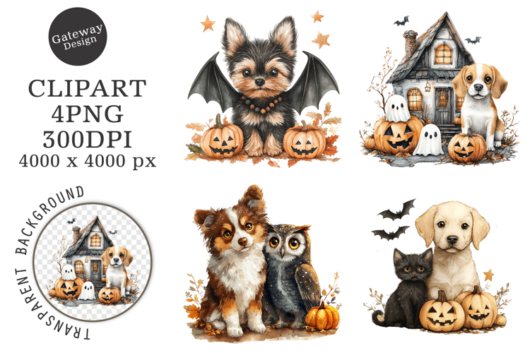 Watercolor Halloween Dog Clipart