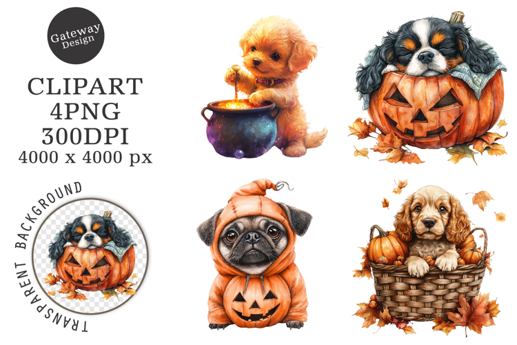 Watercolor Halloween Dogs Clipart