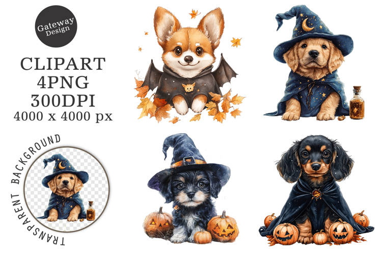 Watercolor Halloween Dogs Clipart