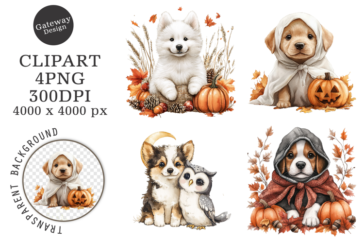 Watercolor Halloween Dogs Clipart