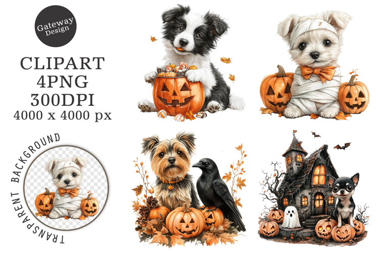 Watercolor Halloween Dogs Clipart