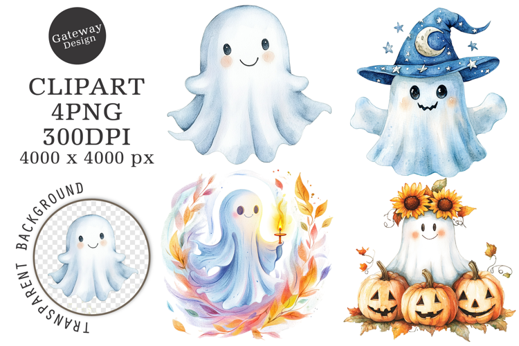 Watercolor Halloween Ghost Clipart