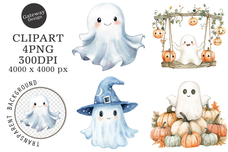 Watercolor Halloween Ghost Clipart