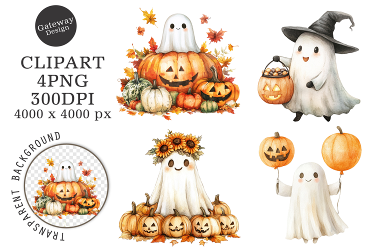 Watercolor Halloween Ghost Clipart