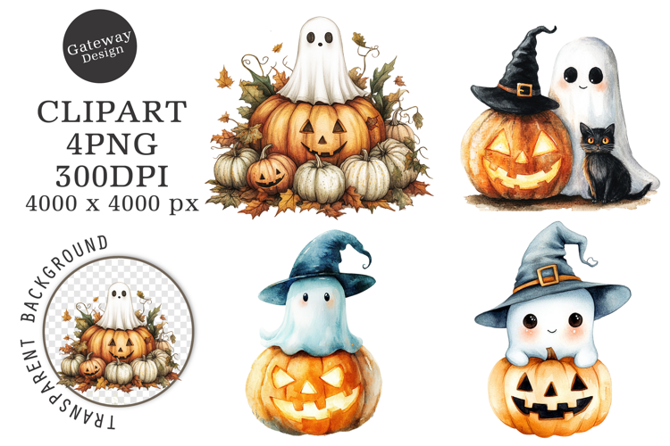 Watercolor Halloween Ghost Clipart