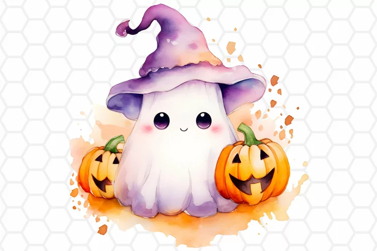 Watercolor Halloween Ghost Clipart, Sublimation PNG