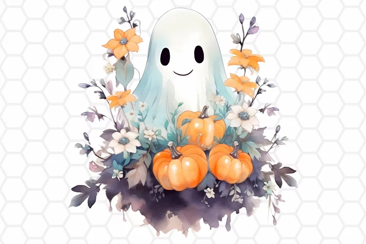 Watercolor Halloween Ghost Clipart, Sublimation PNG