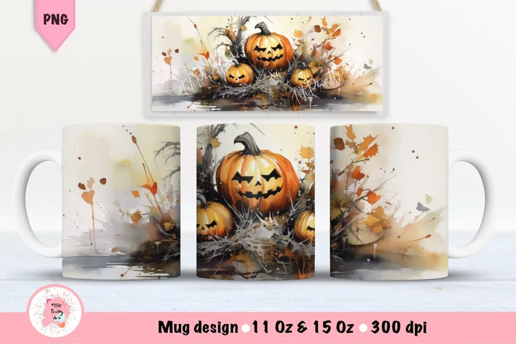 Watercolor Halloween Mug Wrap For 11 oz and 15 oz
