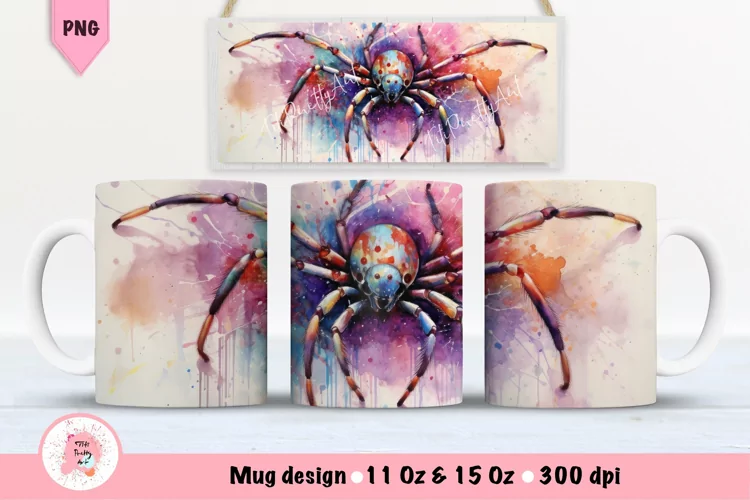Watercolor Halloween Spider Mug Wrap For 11 oz and 15 oz