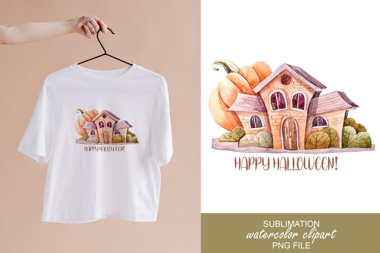 Watercolor Halloween cute pumpkin sublimation / clipart example image 1