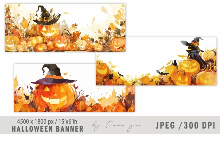 Watercolor Halloween pumpkin illustration for banner- 3 jpeg