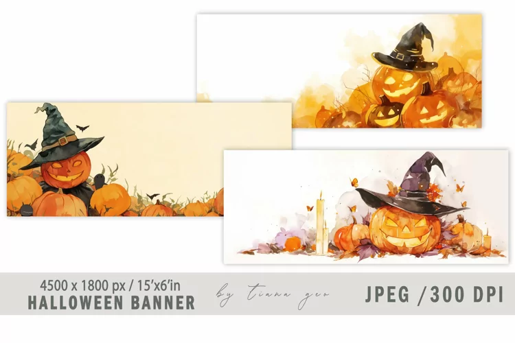 Watercolor Halloween pumpkin illustration for banner - 3 jpe