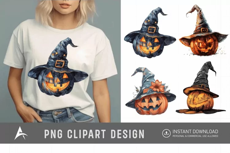 Watercolor Halloween Pumpkin Hat Clipart