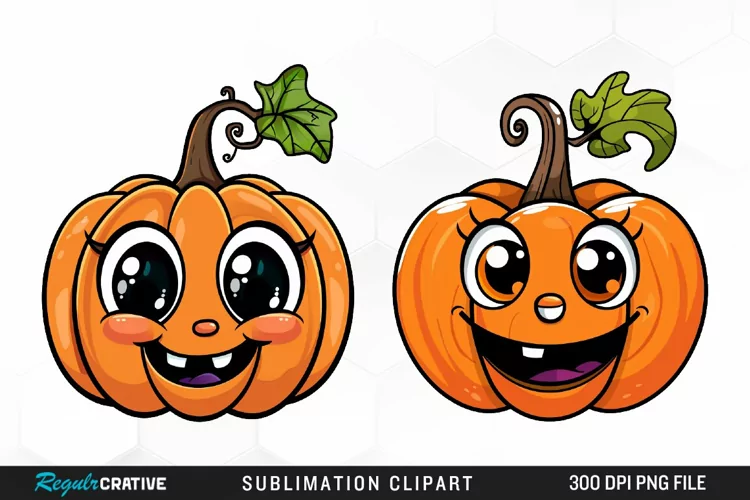 Watercolor Halloween Pumpkin Patch Cuties Art Clipart