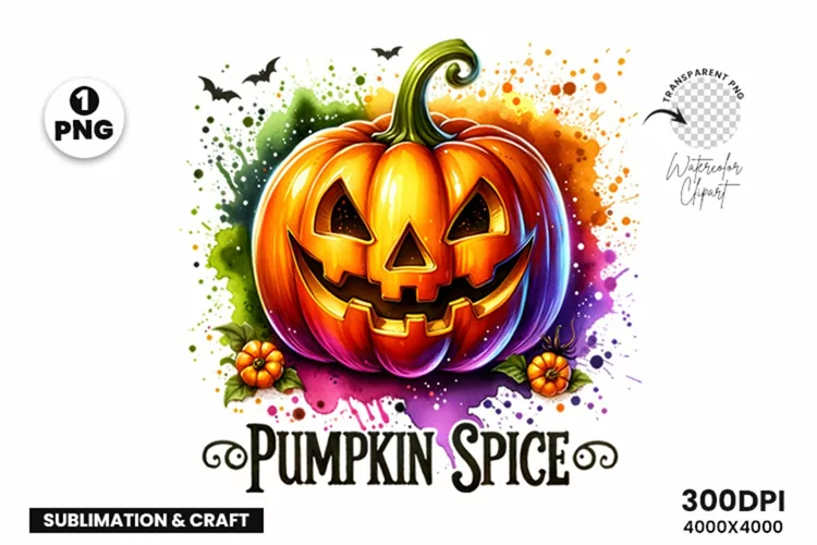 Watercolor Halloween Pumpkin Spice Sublimation Clipart PNG