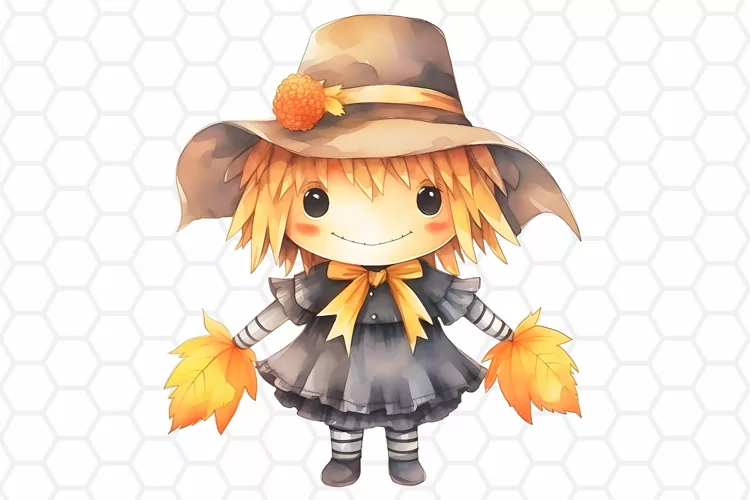 Watercolor Halloween Scarecrow Clipart, Sublimation PNG
