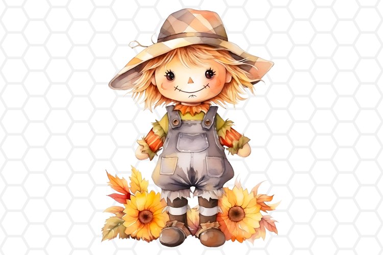 Watercolor Halloween Scarecrow Clipart, Sublimation PNG