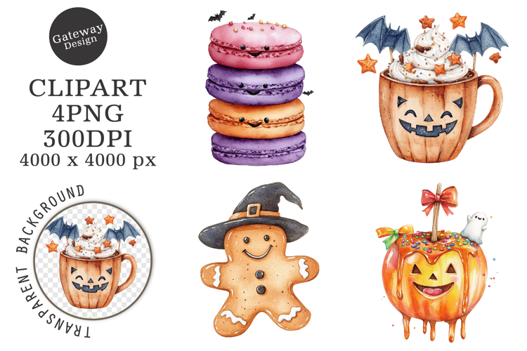 Watercolor Halloween Treats Clipart