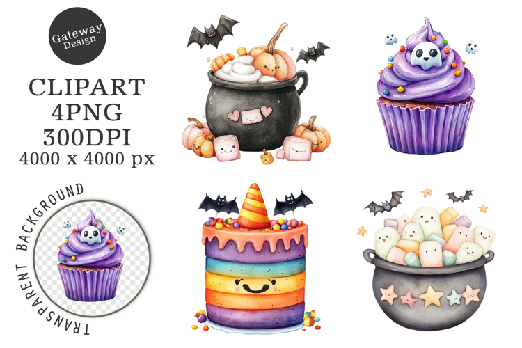 Watercolor Halloween Treats Clipart