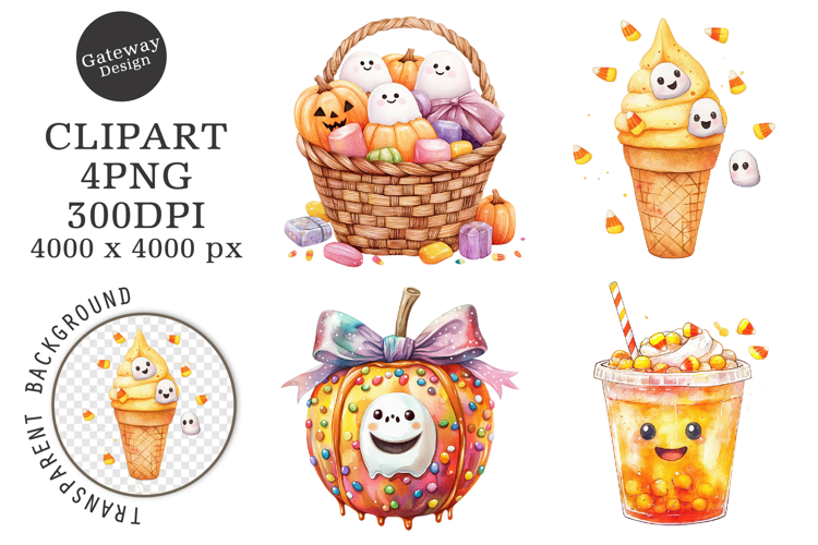 Watercolor Halloween Treats Clipart