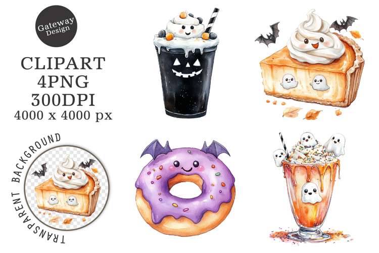 Watercolor Halloween Treats Clipart