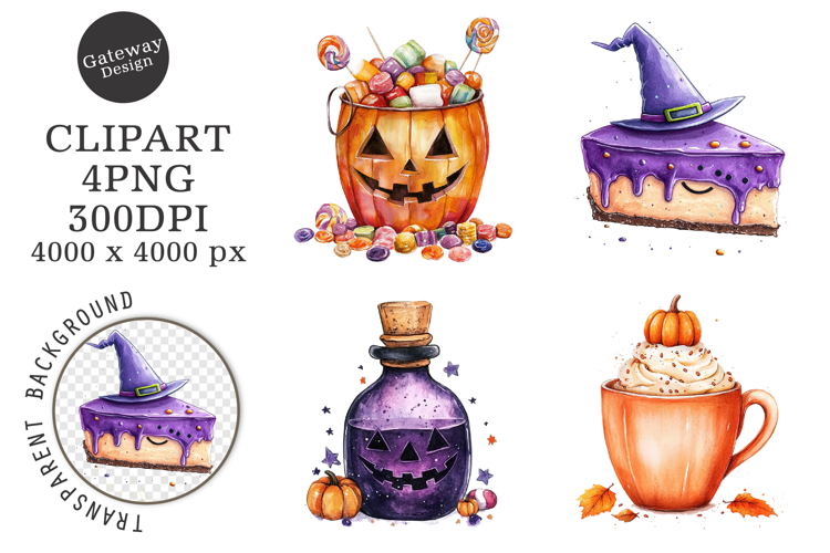 Watercolor Halloween Treats Clipart