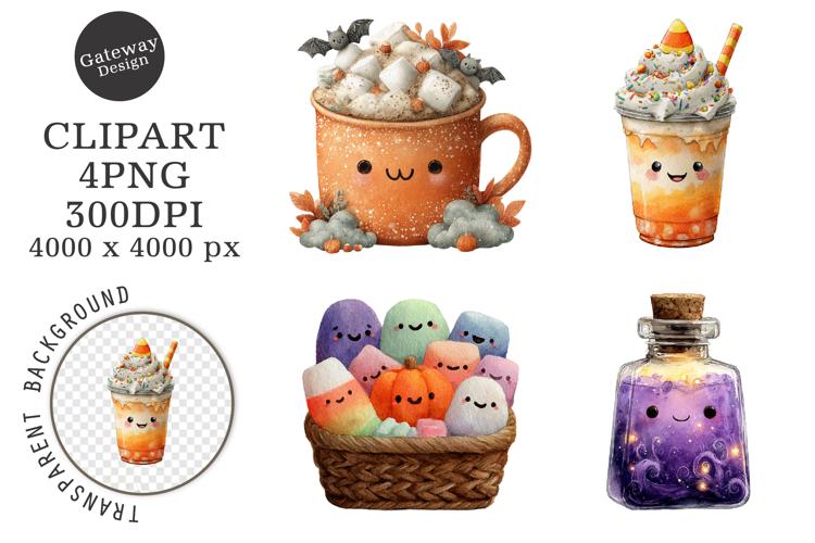Watercolor Halloween Treats Or Drinks Clipart
