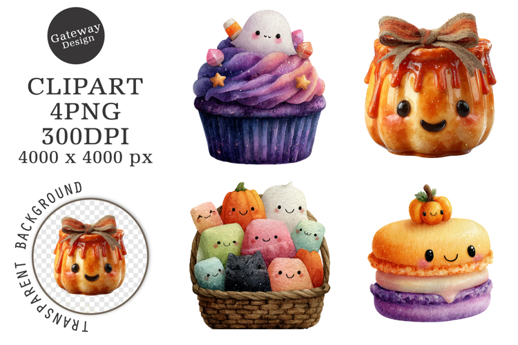 Watercolor Halloween Treats Or Drinks Clipart