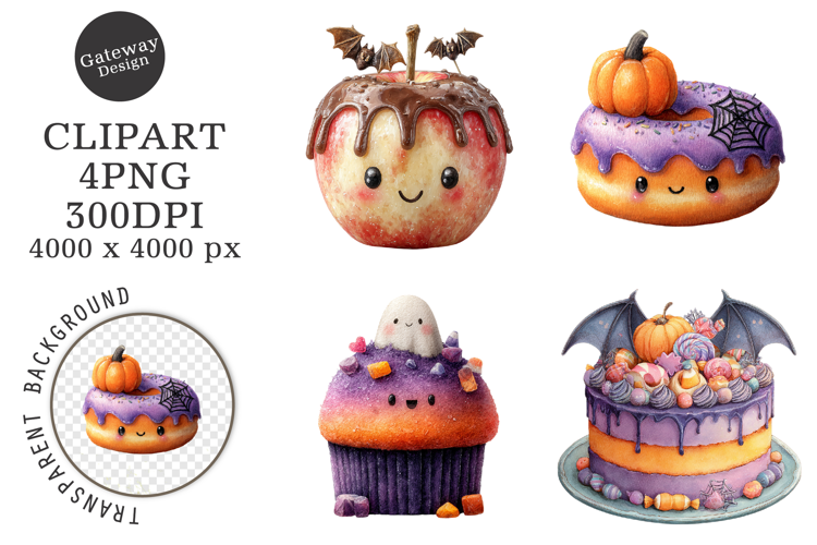 Watercolor Halloween Treats Or Drinks Clipart